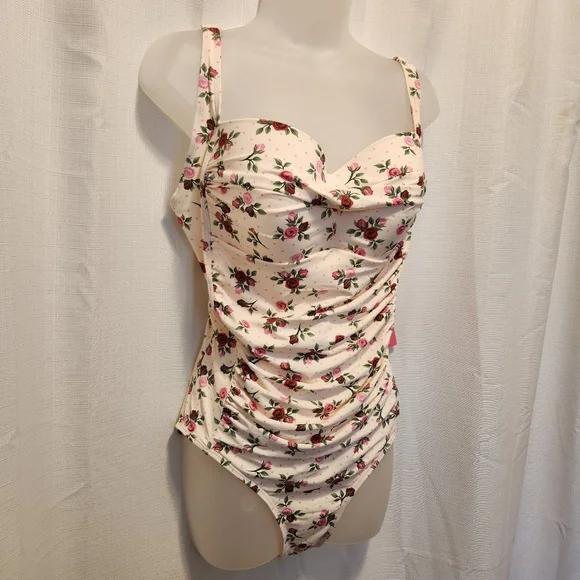 Betsey Johnson Barely There Rose Floral Print One-Piece Swimsuit Size XL Summer - Picture 3 of 7